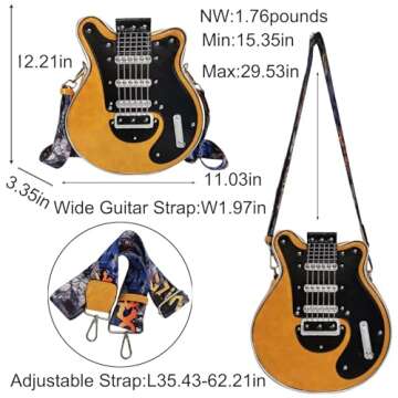 generic Women Guitar Shaped Crossbody Bag Unique PU Leather Shoulder Bag Novelty Music Guitar Purse(Yellow)