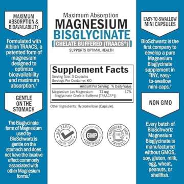 Magnesium Bisglycinate 100% Chelate No-Laxative Effect - Maximum Absorption Magnesium Supplement - F...