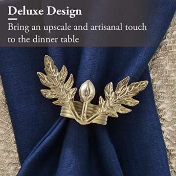 MyGift Holiday Christmas Dinner Napkin Rings, Deluxe Brass Tone Aluminum Napkin Holders with Olive B...