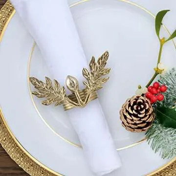 MyGift Olive Branch Napkin Rings - Set of 4 Aluminum Holders