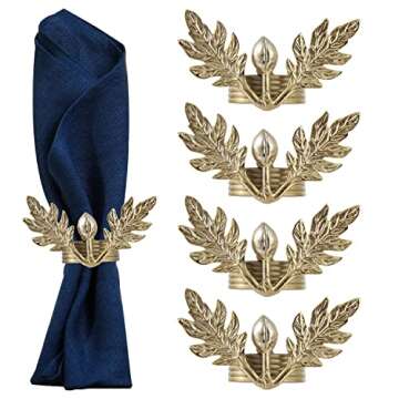 MyGift Holiday Christmas Dinner Napkin Rings, Deluxe Brass Tone Aluminum Napkin Holders with Olive Branch Design, Cloth Serviette Holders, Set of 4 - Handcrafted in India