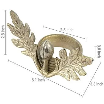 MyGift Olive Branch Napkin Rings - Set of 4 Aluminum Holders