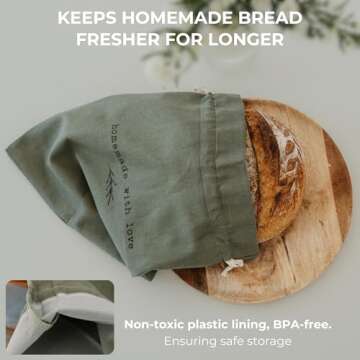 Beautiful Linen Bread Bag and Proofing Cover For Homemade Sourdough Bread - Keeps Your Loaf Fresh fo...