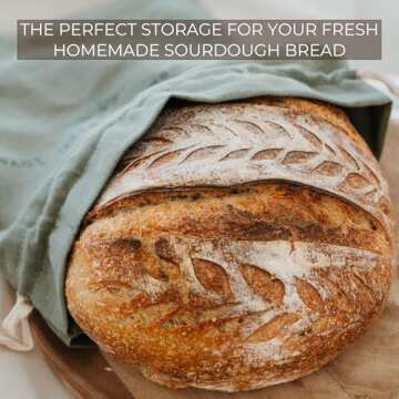 Beautiful Linen Bread Bag and Proofing Cover For Homemade Sourdough Bread - Keeps Your Loaf Fresh for Days - Reusable and Easy to Clean Storage Bag, The Perfect Baking Accessories