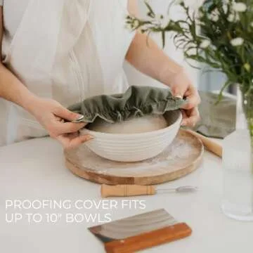 Beautiful Linen Bread Bag and Proofing Cover For Homemade Sourdough Bread - Keeps Your Loaf Fresh for Days - Reusable and Easy to Clean Storage Bag, The Perfect Baking Accessories