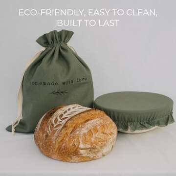 Beautiful Linen Bread Bag and Proofing Cover For Homemade Sourdough Bread - Keeps Your Loaf Fresh for Days - Reusable and Easy to Clean Storage Bag, The Perfect Baking Accessories