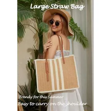 YIKOEE Large Straw Tote Bag: Summer Straw Handbags for Vacation