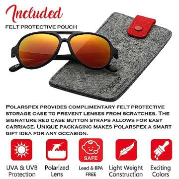 PolarSpex Kids Sunglasses - Polarized Aviator Sunglasses for Kids - Bendable Toddler Sunglasses for ...