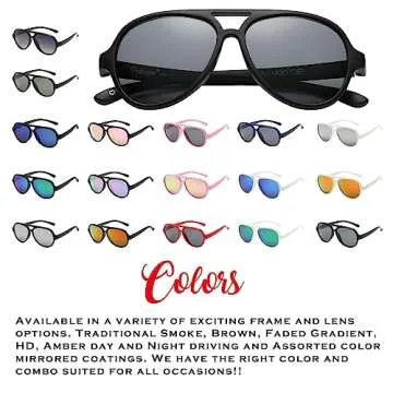 PolarSpex Kids Sunglasses - Polarized Aviator Sunglasses for Kids - Bendable Toddler Sunglasses for Boys &Girls, Age 2-8