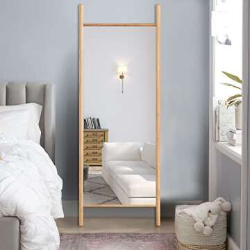 NeuType Full Length Mirror 65"x22", Rustic Leaning Ladder Floor Mirror with Wood Frame, Dressing Mir...
