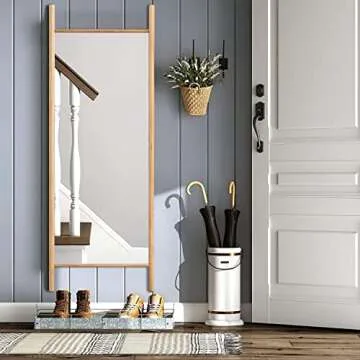 NeuType Full Length Mirror 65"x22", Rustic Leaning Ladder Floor Mirror with Wood Frame, Dressing Mirror Wall Mounted for Bedroom Living Room, Natural Wood