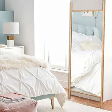 NeuType Full Length Mirror 65"x22", Rustic Leaning Ladder Floor Mirror with Wood Frame, Dressing Mirror Wall Mounted for Bedroom Living Room, Natural Wood