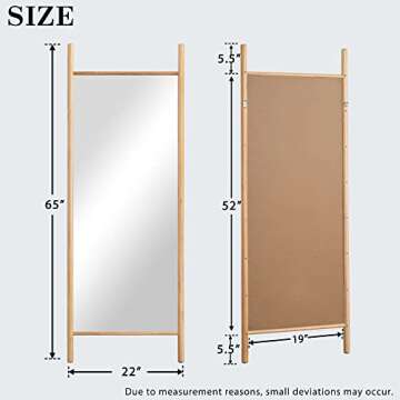 NeuType Full Length Mirror 65"x22", Rustic Leaning Ladder Floor Mirror with Wood Frame, Dressing Mirror Wall Mounted for Bedroom Living Room, Natural Wood