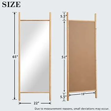 NeuType Full Length Mirror 65"x22", Rustic Leaning Ladder Floor Mirror with Wood Frame, Dressing Mirror Wall Mounted for Bedroom Living Room, Natural Wood