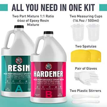 Beast Bond Epoxy Resin - Ultra-Gloss 1 Gallon Kit, Crystal Clear, Self-Leveling, UV & Impact Resistant Resin Kit for Art, Jewelry, Tables & Countertops, Easy 1:1 Mix, DIY Crafts
