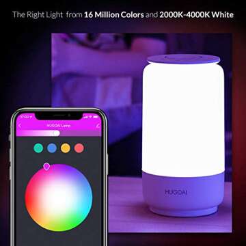 HUGOAI Smart Table Lamp, Dimmable RGBW Bedside Lamps for Bedroom, Works with Alexa and Google Home, LED Nightstand Lamp, No Hub Required, Grey【2022 Updated Version】
