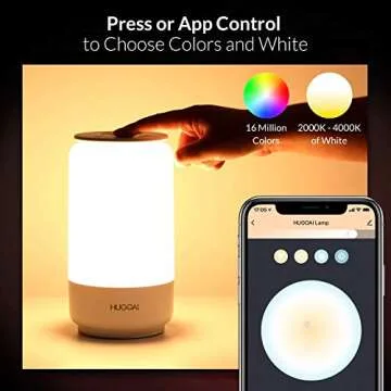 HUGOAI Smart Table Lamp, Dimmable RGBW Bedside Lamps for Bedroom, Works with Alexa and Google Home, LED Nightstand Lamp, No Hub Required, Grey【2022 Updated Version】