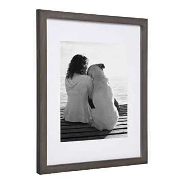 DesignOvation Gallery Wood Photo Frame Set for Customizable Wall Display, Charcoal Gray 11x14 matted to 8x10, Pack of 4