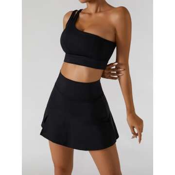 Women's Tennis Skirts Sport Bra Sets High Waisted Golf Skorts Skirt One Shoulder Sports Bra Running Workout Activewear