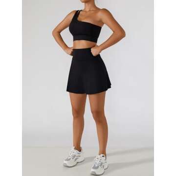Women's Tennis Skirts Sport Bra Sets High Waisted Golf Skorts Skirt One Shoulder Sports Bra Running Workout Activewear