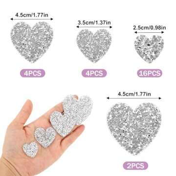 Stylish Rhinestone Heart Iron On Patches - 26 Pack for Clothing Decoration