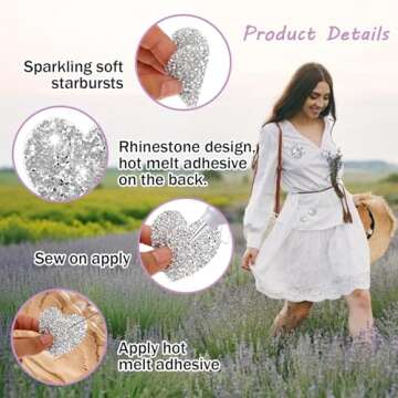 Rhinestone Heart Patches for Stylish Clothing Repair