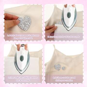 Rhinestone Heart Patches for Stylish Clothing Repair