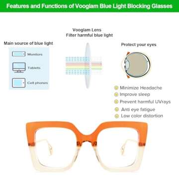 VOOGLAM Stylish Blue Light Blocking Glasses for Women