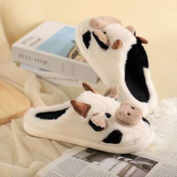 Gaolinci Cartoon Cow Slippers for Women - Cozy Indoor Wear
