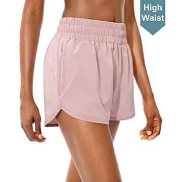 SANTINY Women's Running Shorts with Zip Pockets High Waisted Athletic Workout Gym Shorts for Women with Liner (Pink_XL)