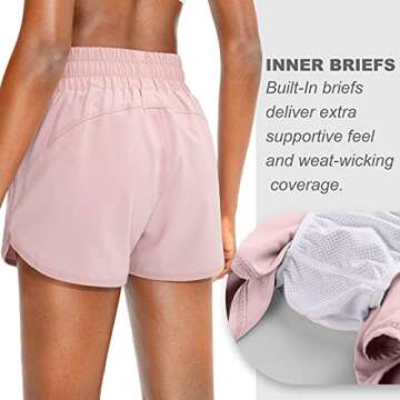 SANTINY Women's Running Shorts with Zip Pockets High Waisted Athletic Workout Gym Shorts for Women with Liner (Pink_XL)