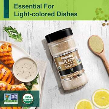 Soeos Organic White Pepper Ground, Non-GMO, Freshly Peppercorn Powder Bulk, Packed To Keep Peppers Fresh, Ready To Use Peppercorns For Refill, 4 oz (113g), Organic Ground White Pepper