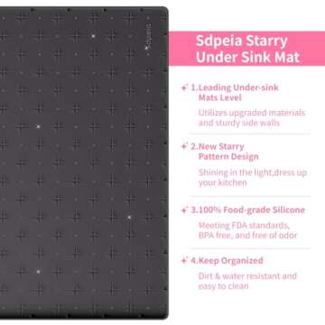 Sdpeia Under Sink Mat for [28" x 22"] Cabinet, Upgraded Silicone Waterproof Mat Kitchen Cabinet Line...