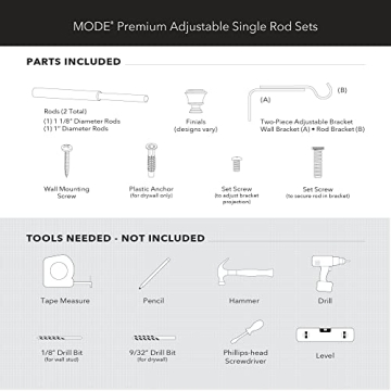 MODE Premium Collection Curtain Rods with Doorknob Finials