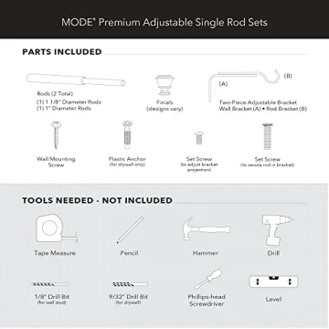 MODE Premium Collection Curtain Rods with Doorknob Finials