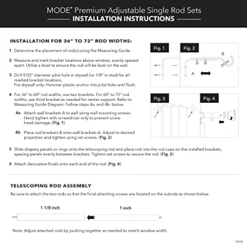 MODE Premium Collection Curtain Rods with Doorknob Finials