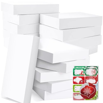 Party Funny 18 White large Gift Wrap Boxes bulk with Lids and 80 Count Foil Christmas Tag Stickers f...