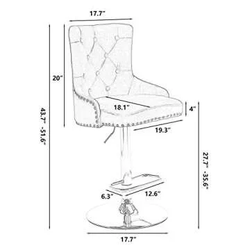 asunflower Kitchen Stool Bar Chairs Set of 4 Velvet Swivel Adjustable Height Counter Bar Stools with Back, Teal