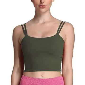Aoxjox Women's Workout Sports Bras Fitness Padded Backless Yoga Crop Tank Top Twist Back Cami - Oliv...