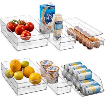 HEAVY DUTY Refrigerator Organizer Bins [Set of 6] Freezer & Fridge Bins, Neat Organizer (4 Clear Pla...