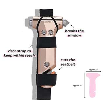 BLINGSTING Safety Kit - includes Emergency Auto Escape Seat Belt Cutter & Window Break Tool, Personal Security Alarm, and Self Defense Pepper Spray - Rose Gold