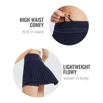 BALEAF Pleated Tennis Skirt Skorts Skirts for Woman High Waisted Lightweight Athletic Golf Workout with Shorts Pockets Navy X-Small