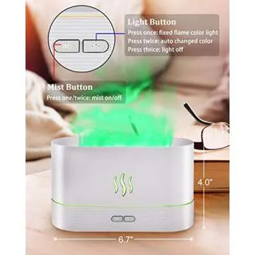 PLUWEL RGB Flame Aroma Diffuser Humidifier-7 Colors Changing Oil Diffuser-Waterless Auto-Off 180ml Fire Humidifier for Home,Office,Spa,Gym(Black)