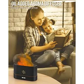PLUWEL RGB Flame Aroma Diffuser Humidifier-7 Colors Changing Oil Diffuser-Waterless Auto-Off 180ml Fire Humidifier for Home,Office,Spa,Gym(Black)