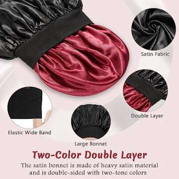 PHILIGHTS 2pcs Double Layer Two-Color Satin Silk Hair Bonnet for Sleeping Women, Reversible Sleep Bo...