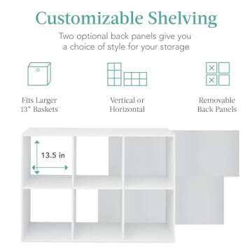 Best Choice Products 6-Cube Storage Organizer, 13.5in Shelf Opening, Bookcase, Display Shelf, Customizable w/ 3 Removable Back Panels – White
