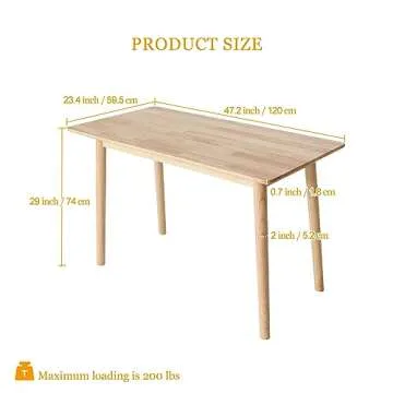 Ironalita Solid Wood Dining Table Small Rectangle Kitchen Table for Small Spaces, 47" Mid Century Modern Natural Wooden Dinning Tables, Solid Wood Desk Oak Dinner Table for Dining Room, Kitchen
