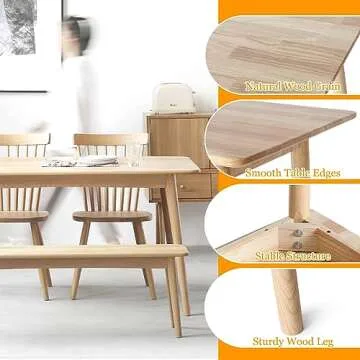 Ironalita Solid Wood Dining Table Small Rectangle Kitchen Table for Small Spaces, 47" Mid Century Modern Natural Wooden Dinning Tables, Solid Wood Desk Oak Dinner Table for Dining Room, Kitchen