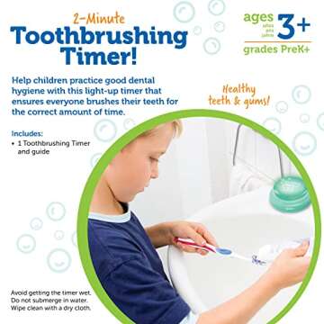 Learning Resources 2-Minute Toothbrushing Timer, Kids Dental Health, Toddler Toothbrush, Toddler Timer Bathroom, Timer for Kids, 1 Piece, Age 3+