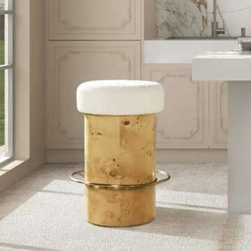 Stylish Ivory White Boucle Backless Counter Stool